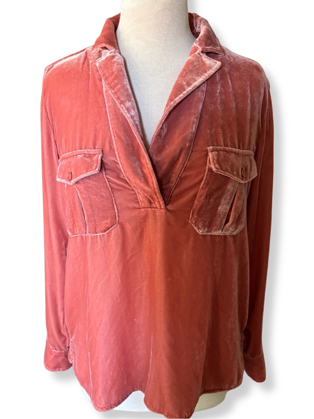 J.Crew Velvet Popover Shirt Blouse Medium Dusty Rose Pink Utility Pockets